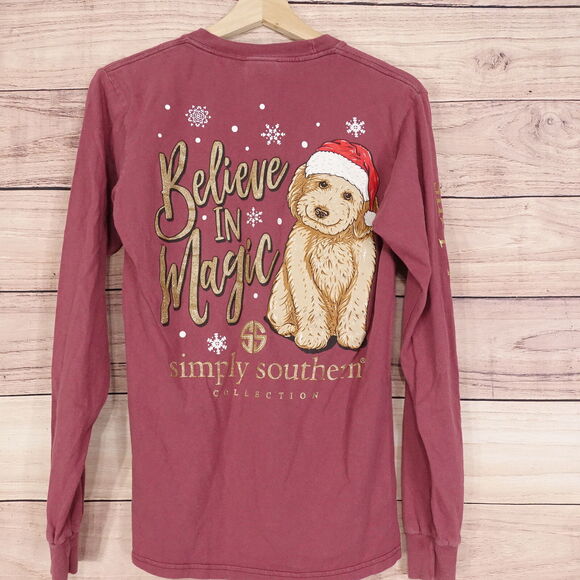 SIMPLY SOUTHERN COLLECTION BELIEVE IN MAGIC CHRISTMAS PUPPY LONG SLEEVE TSHIRT S - Picture 2 of 7